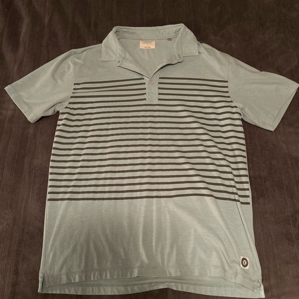 Linksoul Men's Blue Striped Polo Shirt Size Large